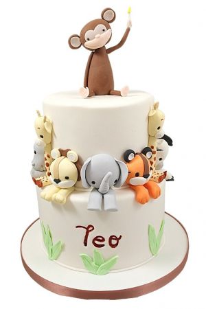 Jungle animal christening cake