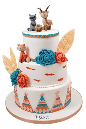 Woodland indian theme christening cake