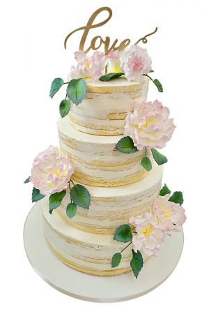 Naked cake met pioenrozen