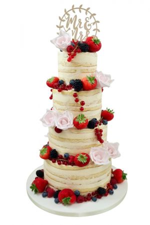 Naked cake rood fruit en bloemen