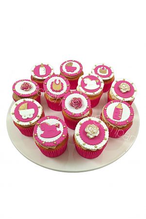 Roze baby shower doop cupcakes
