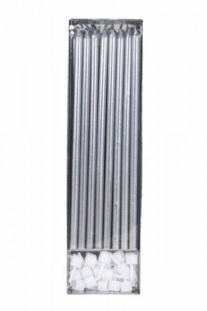 Box of 16 extra tall 18cm silver candles