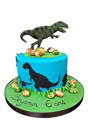 Gâteau d'anniversaire dinosaure pour les anniversaires de Baptiste