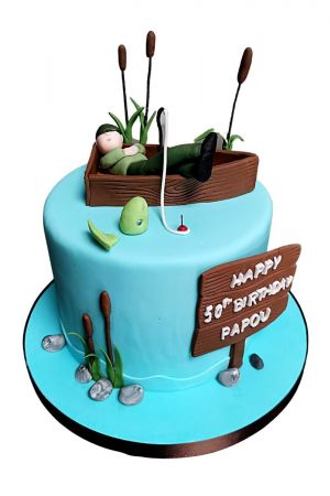 Fisherman Cake Topper Fishing with Trees, Fish, ribbon, motto Cake  Decoration | eBay