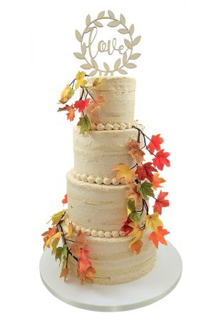 Naked cake with autumn leaves