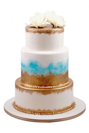 Gold and blue wedding cake