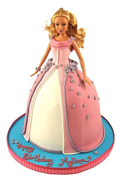 3D Barbie cake iced in rose-swirl pink butter icing with f… | Flickr