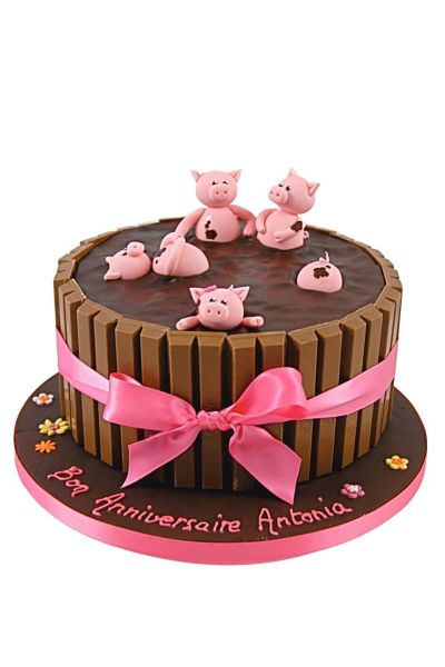 Des gâteaux d'anniversaire très rigolos thème animaux de la ferme et cochons  rose à réserver sans hésiter.