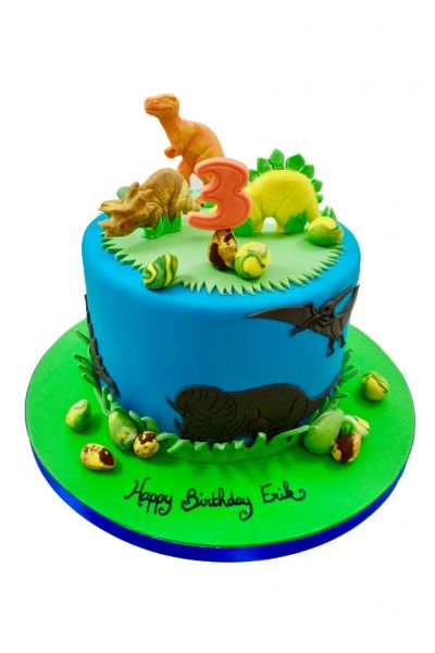 Commandez en ligne un gâteau personnalisé thème dinosaures, les